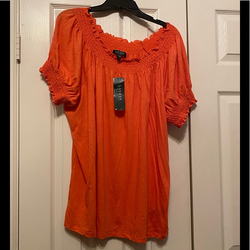 New-Ralph Lauren 100% Cotton Top and Puffed Short Sleeves.